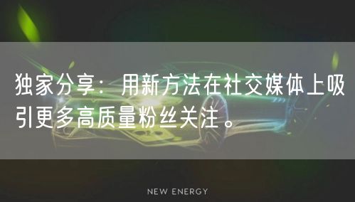 独家分享:用新方法在社交媒体上吸引更多高质量粉丝关注。