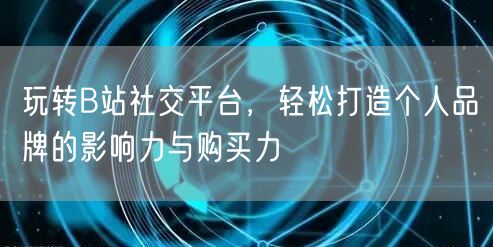 玩转B站社交平台,轻松打造个人品牌的影响力与购买力