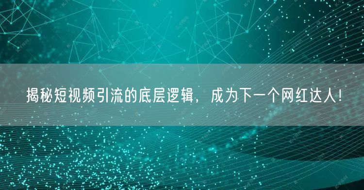 揭秘短视频引流的底层逻辑，成为下一个网红达人！