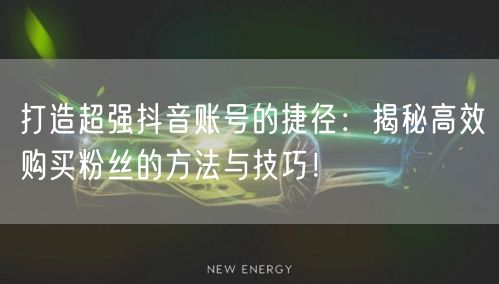 打造超强抖音账号的捷径：揭秘高效购买粉丝的方法与技巧！