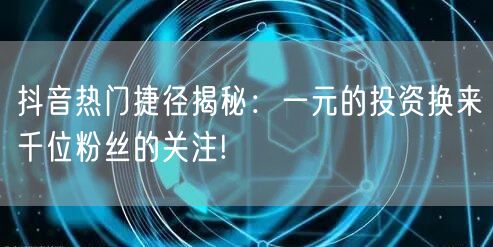 抖音热门捷径揭秘：一元的投资换来千位粉丝的关注!