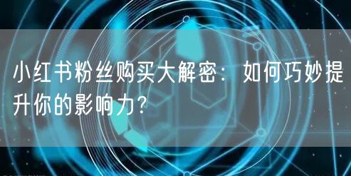 小红书粉丝购买大解密：如何巧妙提升你的影响力？