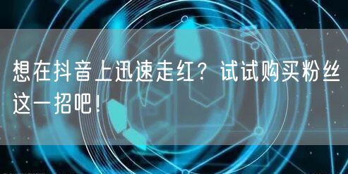 想在抖音上迅速走红？试试购买粉丝这一招吧！